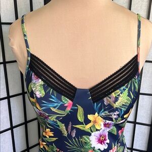Romeo & Juliet Tropical Floral Print on Navy Background Spaghetti Strap Dress M